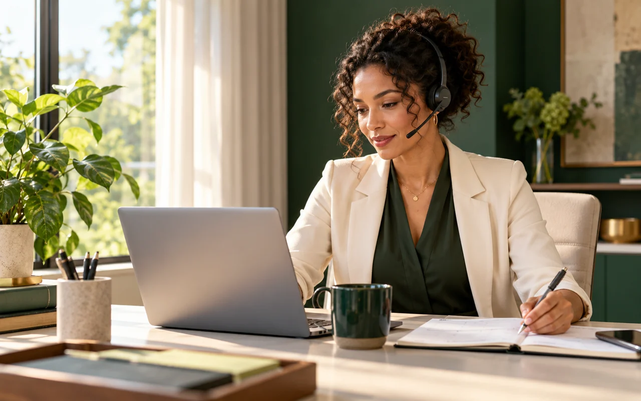 Illustrative image of an executive assistant organizing calls, schedules, and daily tasks